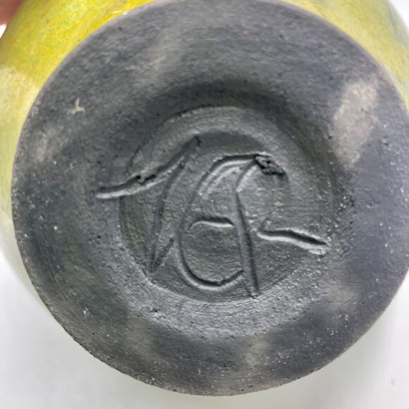 Studio Art Pottery Green Iridescent Glaze Raku Vase Planter Zion Canyon - Picture 7 of 9